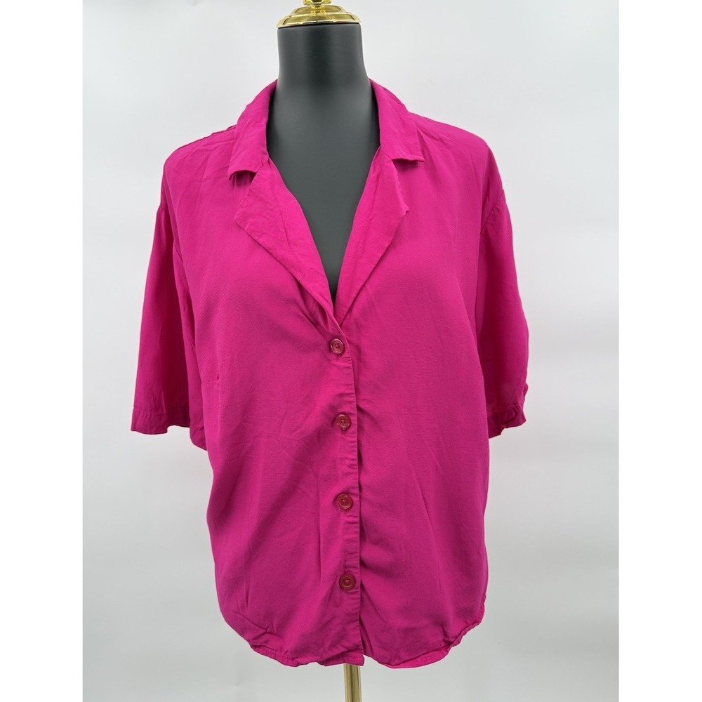 New Day Shirt‎ Womens XXL  Button-Up Relaxed-Fit Short-Sleeve Pink